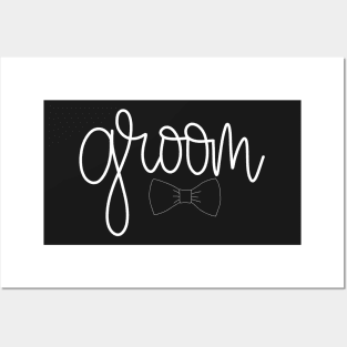 Groom White on Black with Bowtie - Monoline Bridal Party Posters and Art